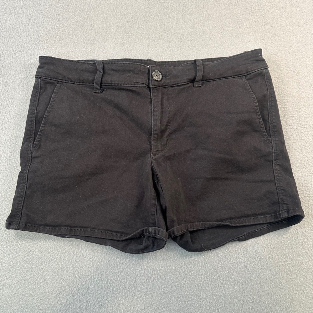 American Eagle Super Stretch Midi Shorts Black Twill Size 14 Regular